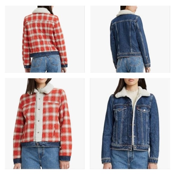 Levi’s Reversible Truker Jacket Size S Plaid Flannel Blue Denim Jean Sherpa Warm - Picture 1 of 16
